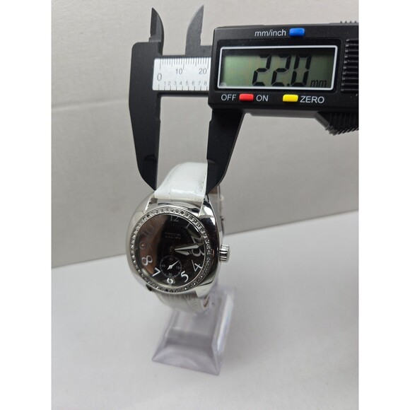 Titus Womens Watch 24mm White Dial Silver Tone Stainless  Titus Womens Watch Silver Tone Rhinestone Bezel White Leather Quartz New Battery